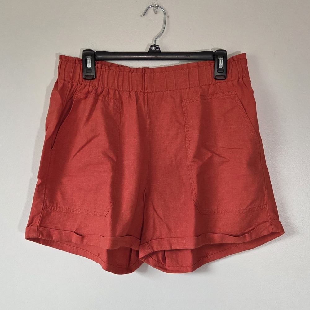 Briggs Linen Rayon Blend Terracotta Elastic Waist Shorts Size L Lagenlook